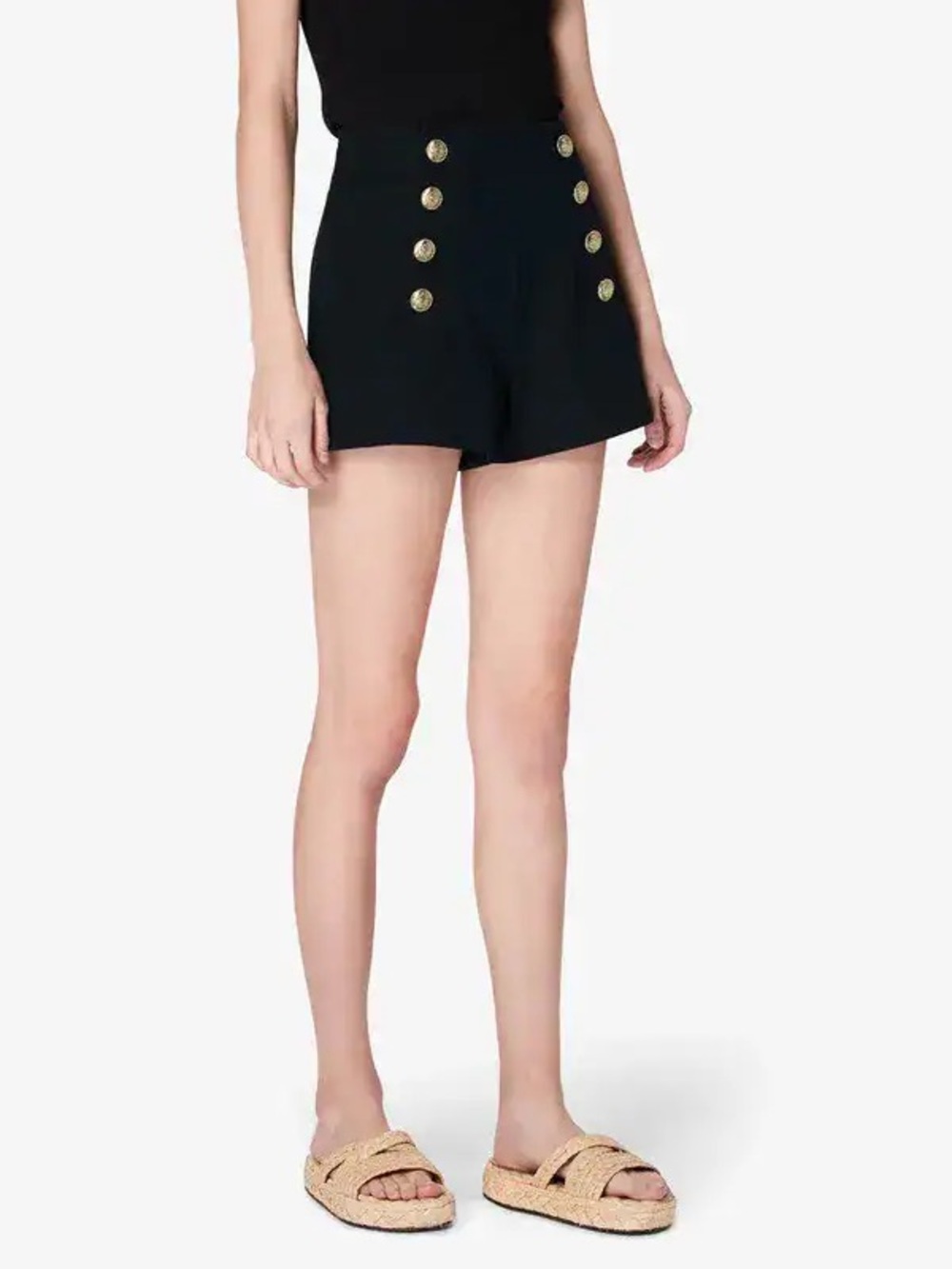 10 Crosby Derek Lam Navy High-Waist Shorts with Gold Buttons